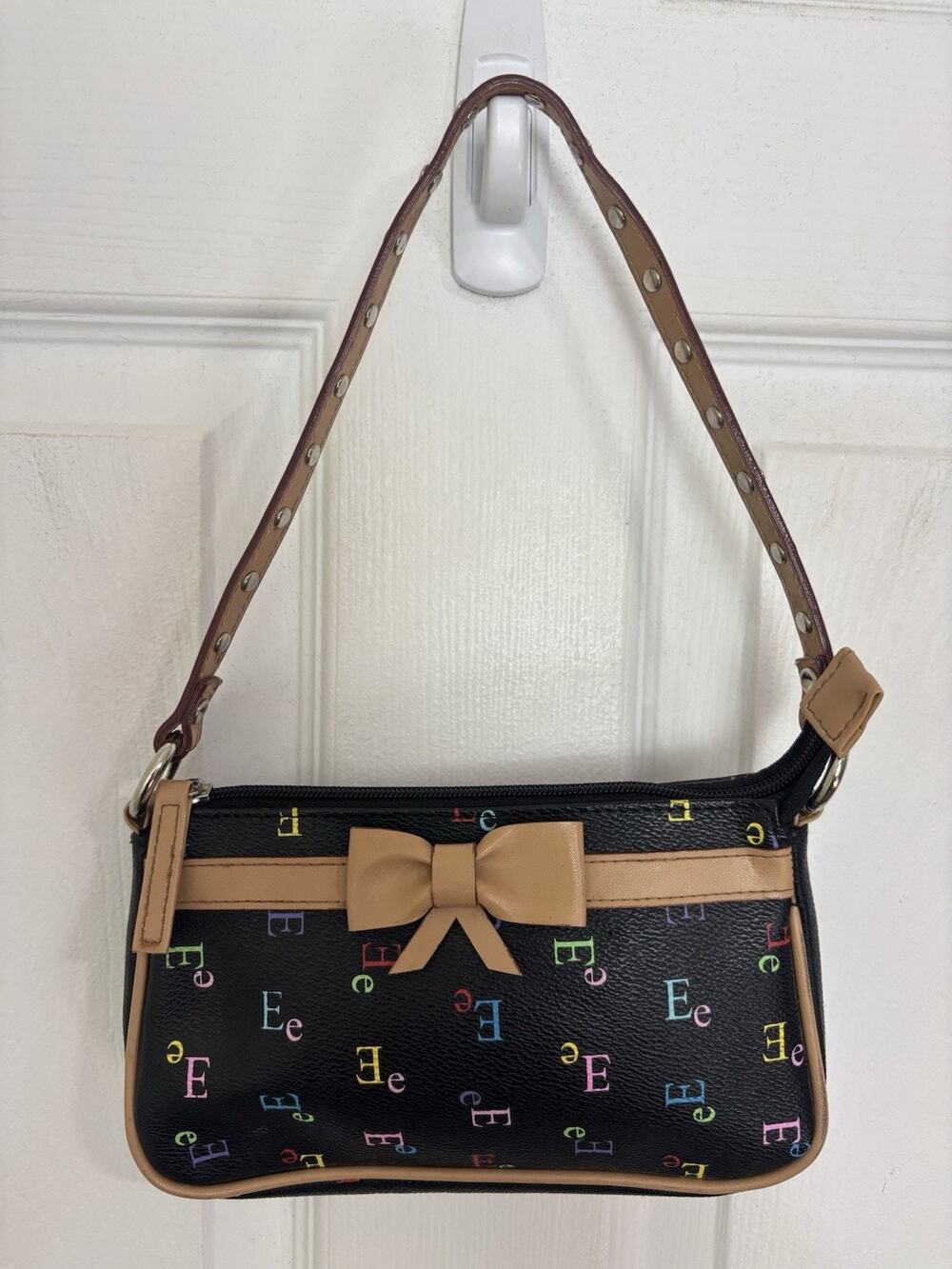 Vtg Y2K Limited Too Monogram Shoulder Bag Black Rainbow Letter E Bow Purse